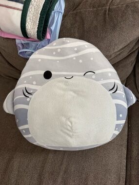 Plush Whale Shark Cushion - Light Gray Kid's Comfort Pillow- Squishmallow